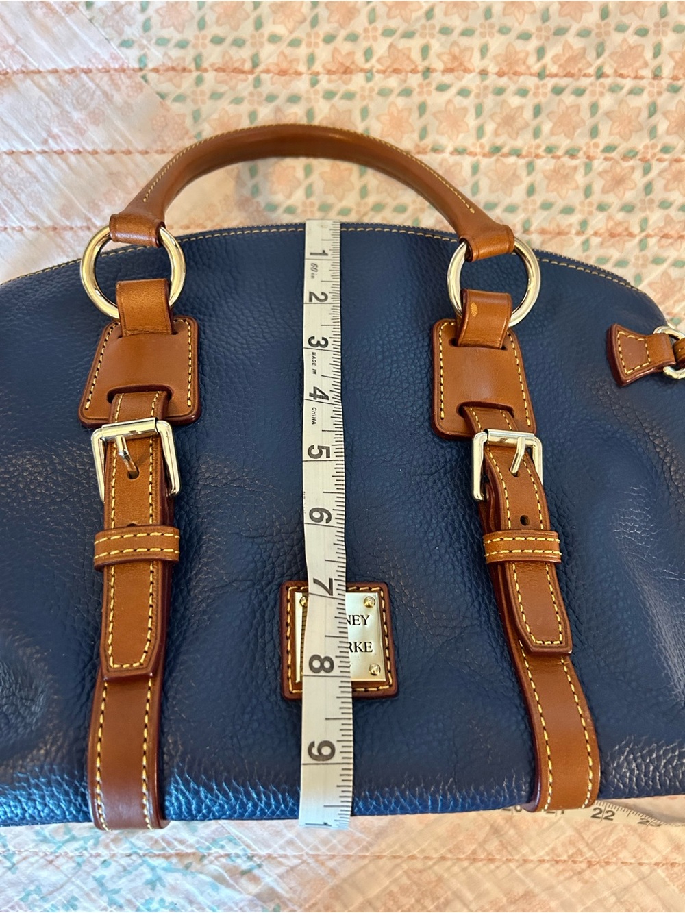 Dooney & Bourke Pebbled Leather Bristol Satchel in midnight blue, EUC! - Picture 7 of 16